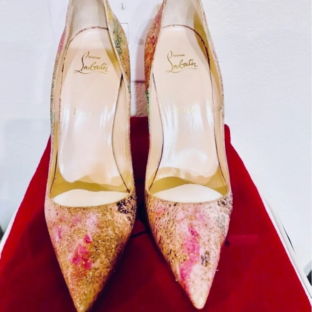Christian Louboutin So Kate, Multicolor Abstract Cork Glitter Pumps, EU39